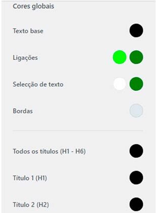 Configuração de cores globais colocadas no tema blocksy do wordpress