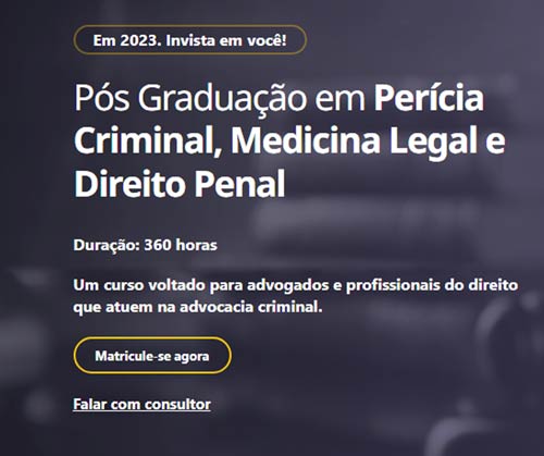 Capa da pós graduação em Perícia Criminal, Medicina Legal e Direito Penal