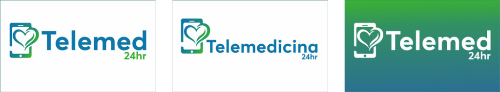 Telemedicina 24 hr logo com celular e coração cores azul e verde